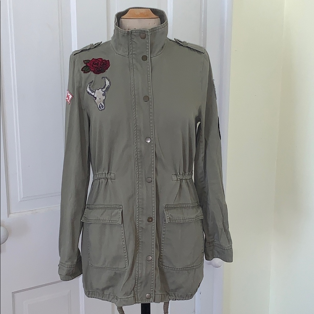 American Rag Cie Olive Green Utility Jacket Lightweight Army Cargo  Patches M